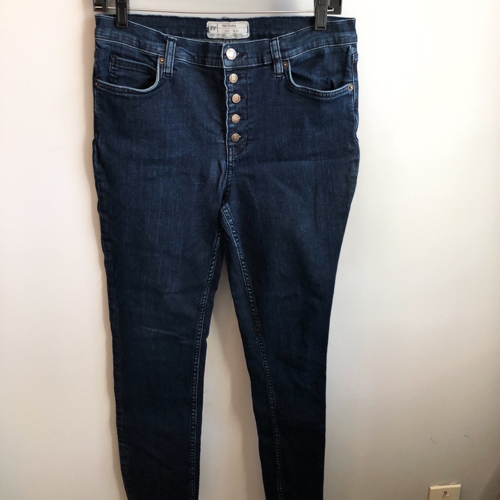 Free people dark blue button up jeans